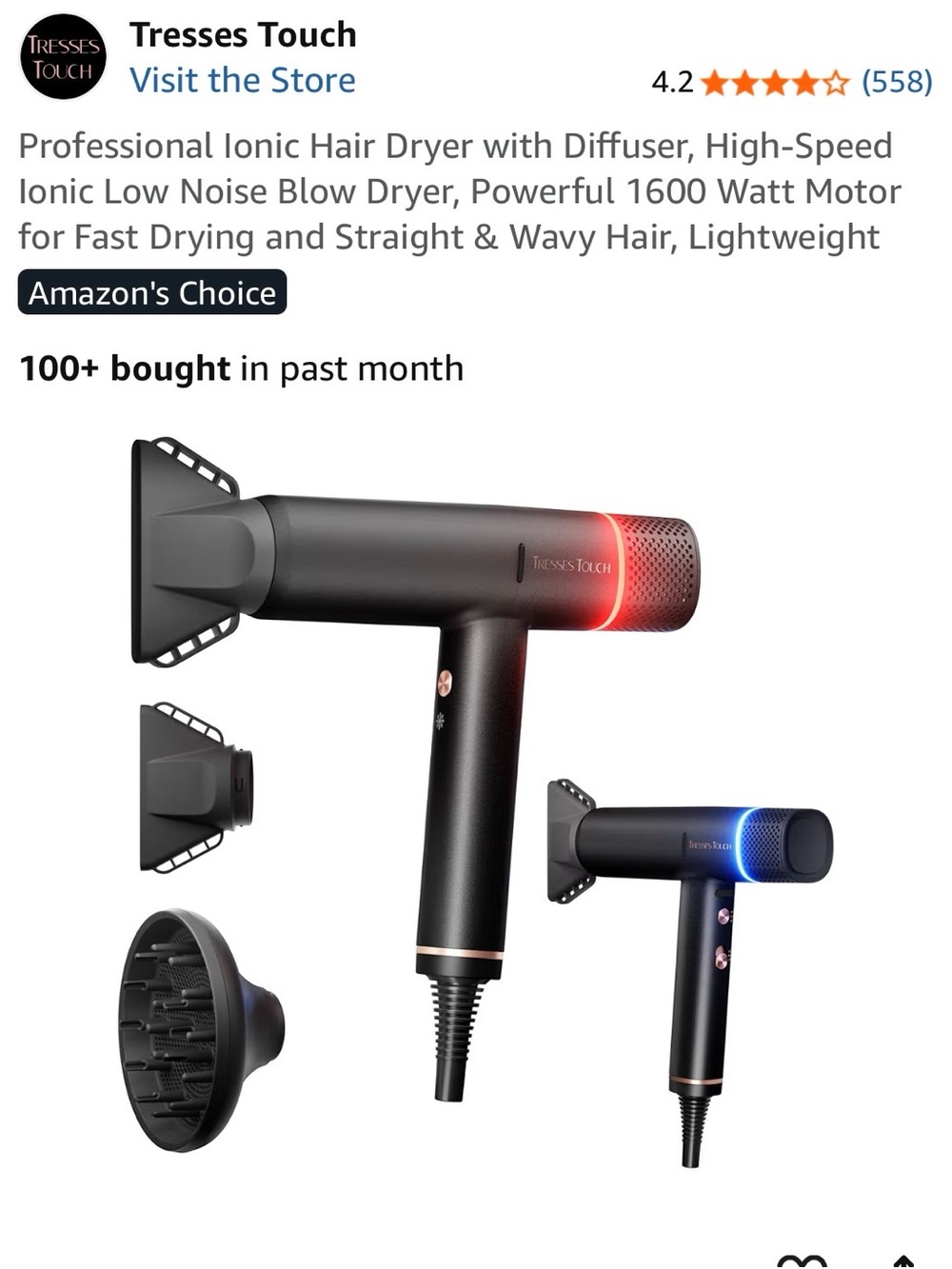 Tresses Touch Portable Hair Dryer - Matte Black with Teal Accent - Picture 6 of 6